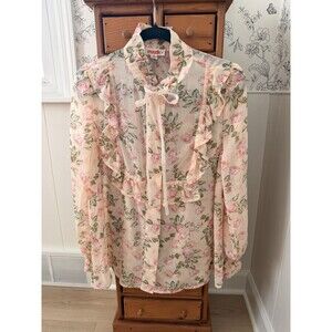 Mazik - Floral Chiffon Print Ruffle Detail Long Sleeve Blouse Size Medium